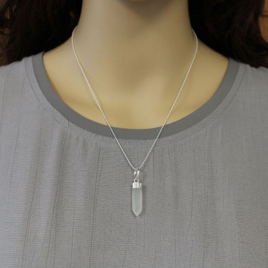 Wholesale Sterling Silver Gemstone Spike Pendant Necklace - 16"