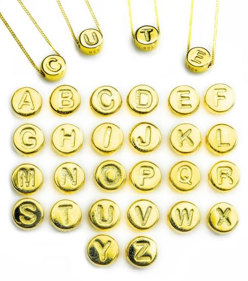 Wholesale Gold over Sterling Silver A-Z Initial Letter Round Tiny Charm - 6mm (1 piece)