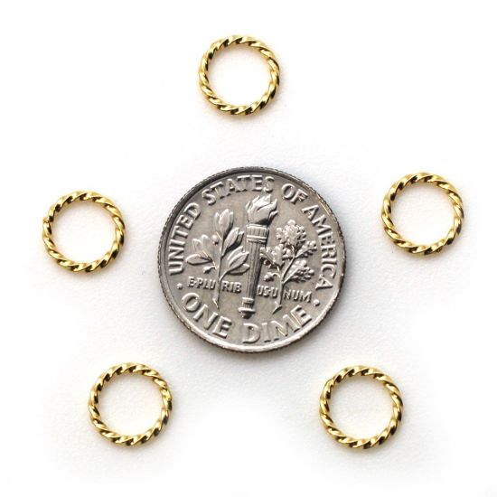 Wholesale Gold Over Sterling Silver Twisted Closed Jump Rings - 19ga, 8.5mm (10 pcs)