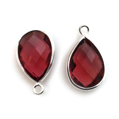 Wholesale Sterling Silver Bezel Gemstone Pendant - 10x14mm Faceted Small Teardrop - Rubellite Quartz