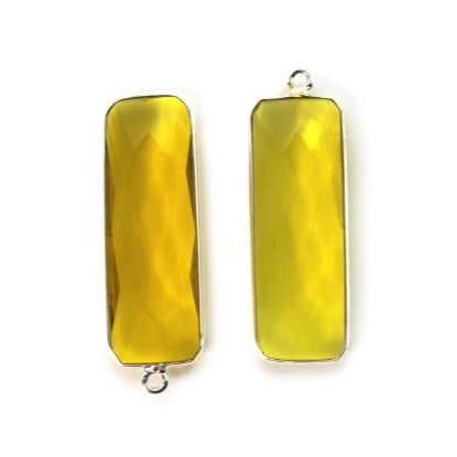 Wholesale Sterling Silver Bezel Charm Pendant - 34x11mm Elongated Rectangle Shape - Lemon Quartz
