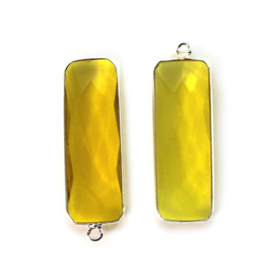 Wholesale Sterling Silver Bezel Charm Pendant - 34x11mm Elongated Rectangle Shape - Lemon Quartz