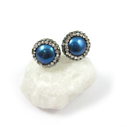 Wholesale Blue Freshwater Pearl Pave Earrings with Sterling Silver Posts (1 pair)