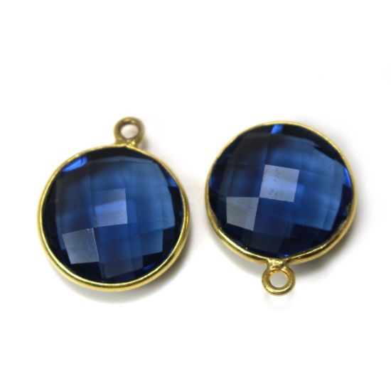 Wholesale 18K Gold Over Sterling Silver Bezel Gemstone Pendant - 14mm Faceted Coin Shape - Blue Iolite Quartz