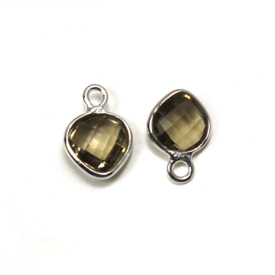 Wholesale Sterling Silver Bezel Charm Pendant - 10x7mm Tiny Heart Shape - Smokey Quartz