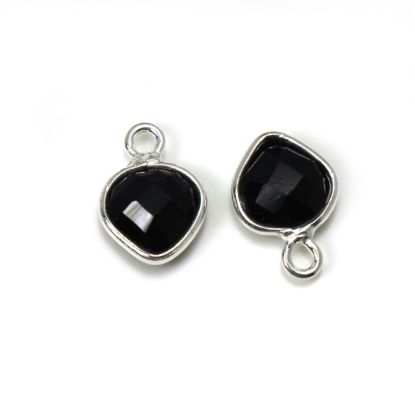 Wholesale Sterling Silver Bezel Charm Pendant - 10x7mm Tiny Heart Shape - Black Onyx