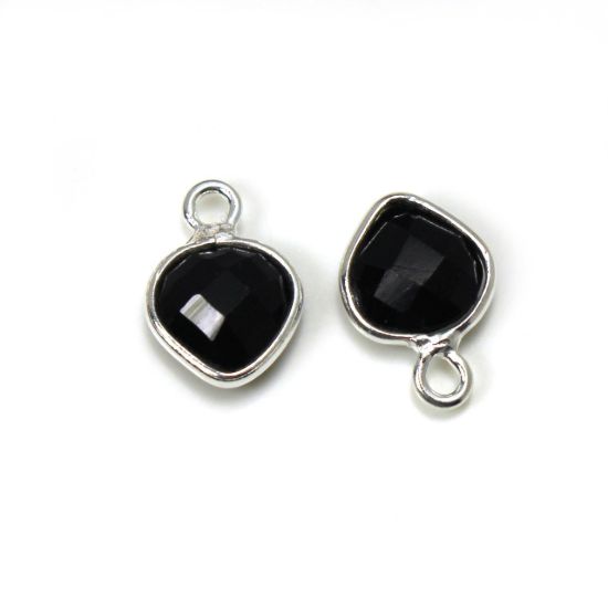Wholesale Sterling Silver Bezel Charm Pendant - 10x7mm Tiny Heart Shape - Black Onyx