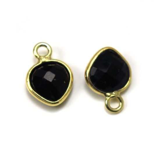 Wholesale Gold Over Sterling Silver Bezel Charm Pendant - 10x7mm Faceted Tiny Heart Shape - Black Onyx
