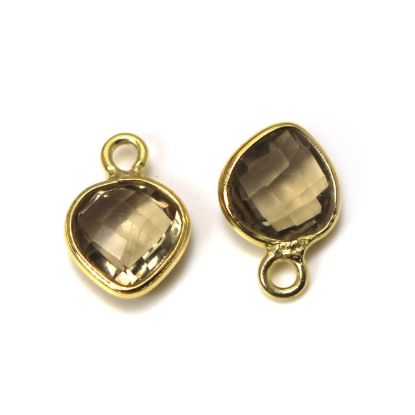 Wholesale Gold Over Sterling Silver Bezel Charm Pendant - 10x7mm Faceted Tiny Heart Shape - Smokey Quartz