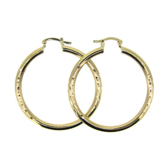 Wholesale 14K Solid Yellow Gold Hoop Earrings with Fancy Design  - 3mm thickness- 40mm (Sold per pair)