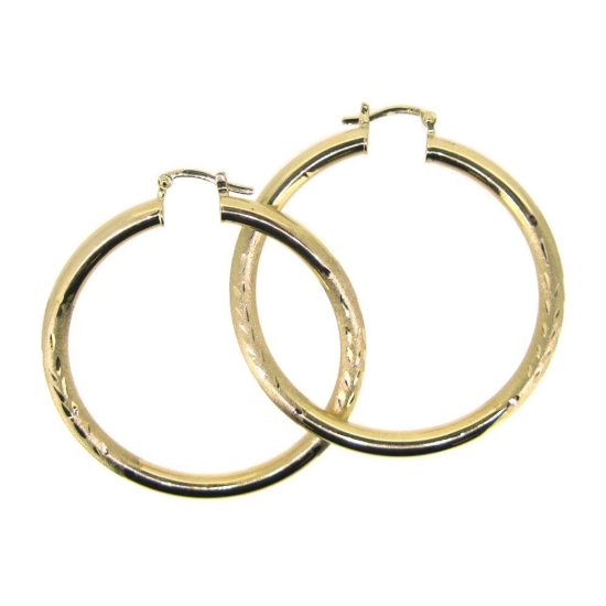 Wholesale 14K Solid Yellow Gold Hoop Earrings with Fancy Design  - 45mm (Sold per pair)