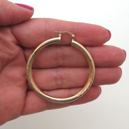 Wholesale 14K Solid Yellow Gold Hoop Earrings with Fancy Design  - 45mm (Sold per pair)