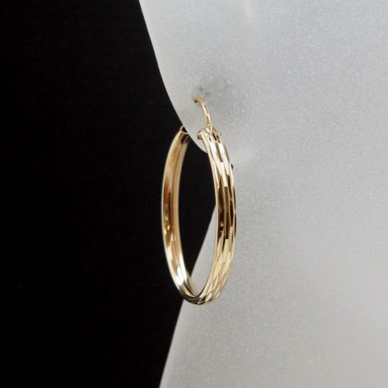 Wholesale 14k Solid Yellow Gold Hoops -31mm Half Round with Textured Design