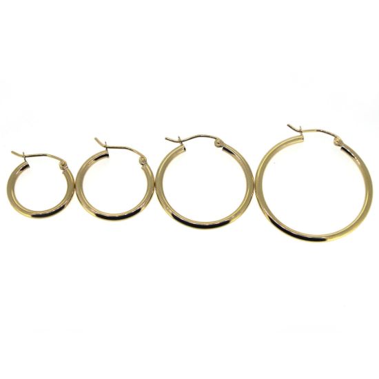 Wholesale 14K Solid Gold Plain Hoop Earrings  - Hollow Light Weight Hoops 2mm  Thickness (Sold per pair)