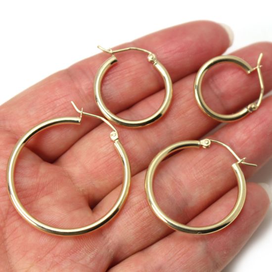 Wholesale 14K Solid Gold Plain Hoop Earrings  - Hollow Light Weight Hoops 2mm  Thickness (Sold per pair)