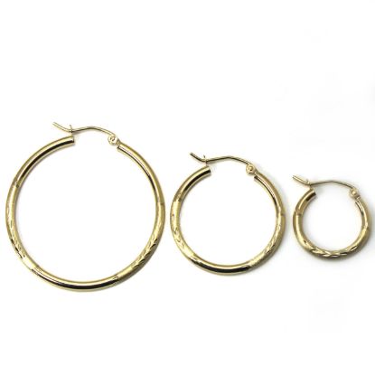 Wholesale 14K Solid Gold Textured Hoop Earrings  - Hollow Light Weight Hoops  (Sold per pair)