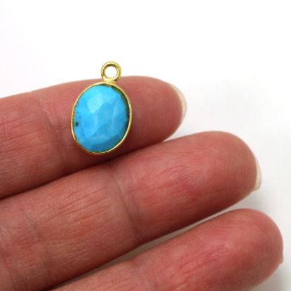 Wholesale Gold  Bezel Gemstone Pendant-Oval Bezel 9mm by 14mm -Turquoise (ONE OF A KIND)