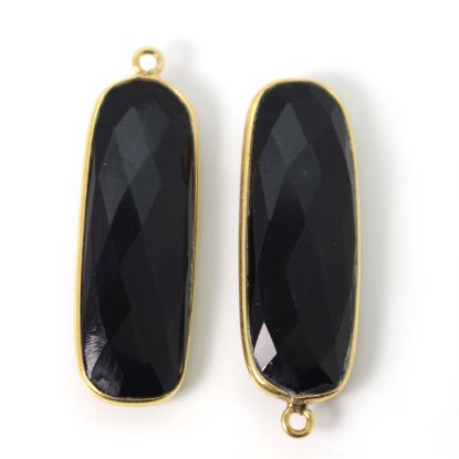 Wholesale Gold Over Sterling Silver Bezel Pendant - 34x11mm Elongated Rectangle Shape - Black Onyx