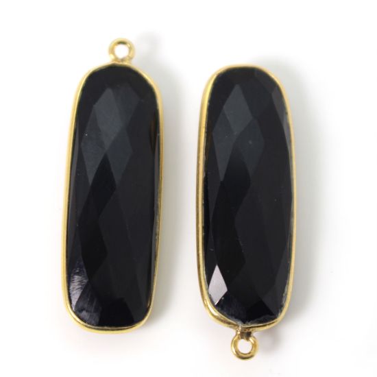 Wholesale Gold Over Sterling Silver Bezel Pendant - 34x11mm Elongated Rectangle Shape - Black Onyx