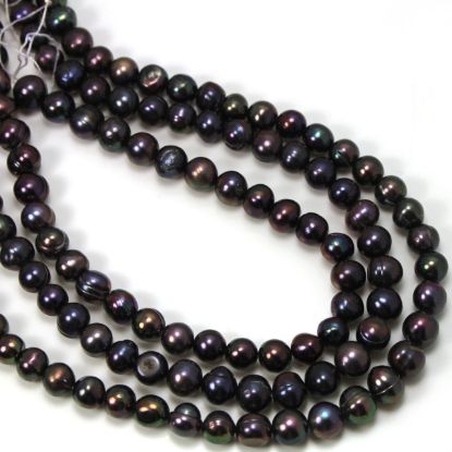 Wholesale Freshwater Pearls, 7-8mm Off Round Peacock Color Commercial grade - June Birthstone (Sold Per Strand)