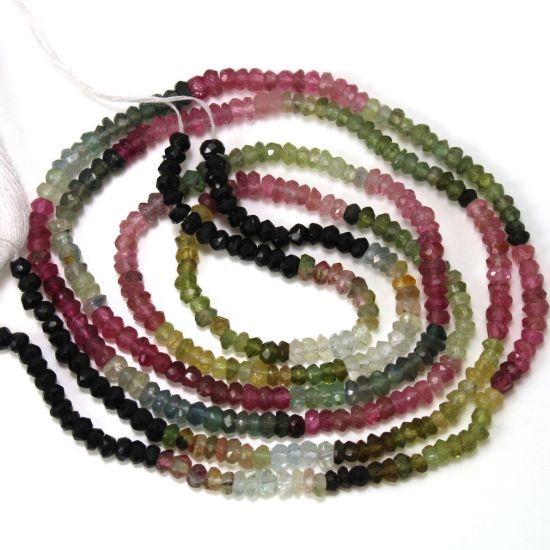 Wholesale Tourmaline Semiprecious Gemstone Beads - Faceted Rondelle Beads -  13 inches