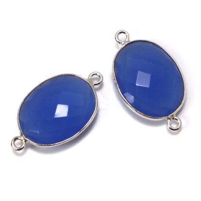 Wholesale Sterling Silver Bezel Gemstone Links - Faceted Oval Shape - Blue Chalcedony