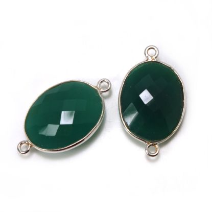 Wholesale Sterling Silver Bezel Gemstone Links - Faceted Oval Shape -Green Onyx -May birthstone