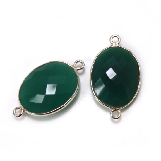 Wholesale Sterling Silver Bezel Gemstone Links - Faceted Oval Shape -Green Onyx -May birthstone