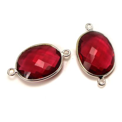 Wholesale Sterling Silver Bezel Gemstone Links - Faceted Oval Shape -Rubelite Quartz- July Birthstone