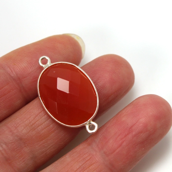 Wholesale Sterling Silver Bezel Gemstone Links - Faceted Oval Shape -Carnelian