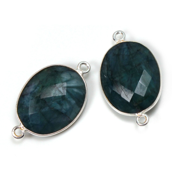 Wholesale Sterling Silver Bezel Gemstone Links - Faceted Oval Shape -EMERALD -May birthstone