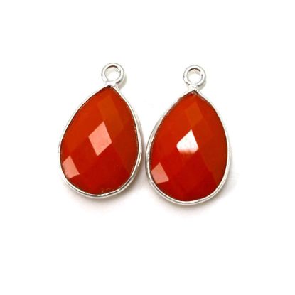 Wholesale Sterling Silver Bezel Gemstone Pendant - 10x14mm Faceted Small Teardrop - CORAL