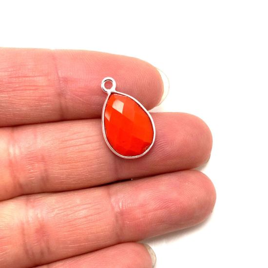 Wholesale Sterling Silver Bezel Gemstone Pendant - 10x14mm Faceted Small Teardrop - CORAL