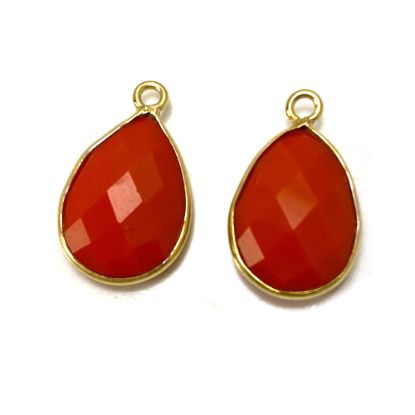 Wholesale 22K Gold Over Sterling Silver Bezel Gemstone Pendant - 10x14mm Faceted Small Teardrop - Coral