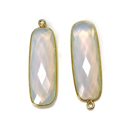 Wholesale Gold Over Sterling Silver Bezel Charm Pendant - 34x11mm Elongated Rectangle Shape - Opalite Quartz - October Birthstone