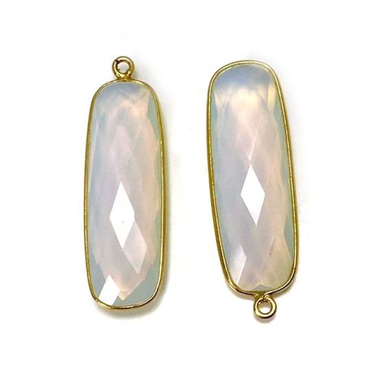 Wholesale Gold Over Sterling Silver Bezel Charm Pendant - 34x11mm Elongated Rectangle Shape - Opalite Quartz - October Birthstone