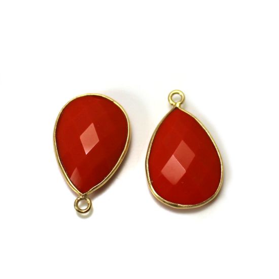 Wholesale 22K Gold Over Sterling Silver Bezel Gemstone Pendant - 13x18mm Faceted Teardrop Bezel - Coral