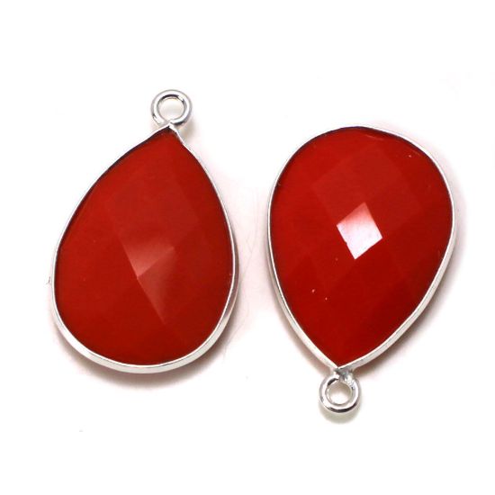 Wholesale Sterling Silver Bezel Gemstone Pendant - 13x18mm Faceted Teardrop Bezel - Coral