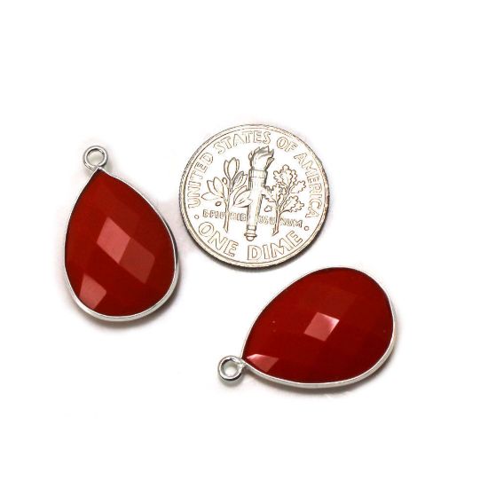 Wholesale Sterling Silver Bezel Gemstone Pendant - 13x18mm Faceted Teardrop Bezel - Coral