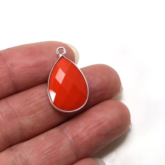 Wholesale Sterling Silver Bezel Gemstone Pendant - 13x18mm Faceted Teardrop Bezel - Coral