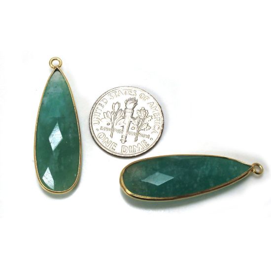 Wholesale 22K Gold Over Sterling Silver Bezel Gemstone Pendant - 10x30mm Faceted Long Teardrop Bezel - Natural Amazonite