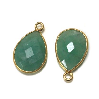 Wholesale 22K Gold Over Sterling Silver Bezel Gemstone Pendant - 10x14mm Faceted Long Teardrop Bezel - Natural Amazonite
