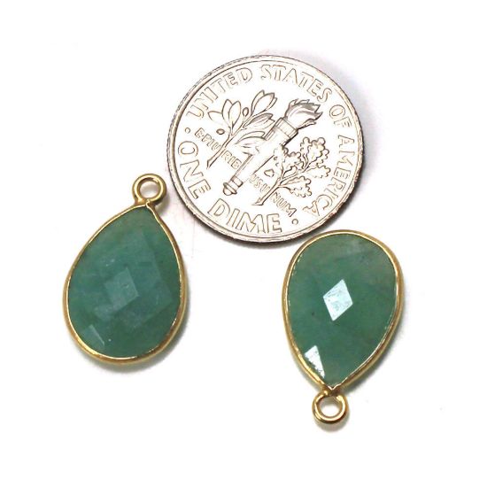 Wholesale 22K Gold Over Sterling Silver Bezel Gemstone Pendant - 10x14mm Faceted Long Teardrop Bezel - Natural Amazonite
