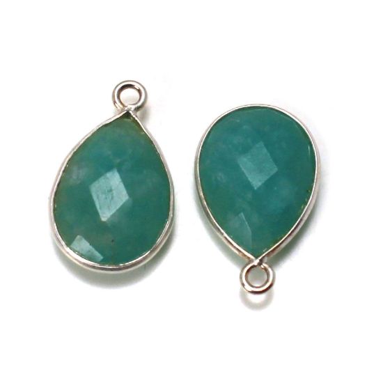 Wholesale Sterling Silver Bezel Gemstone Pendant - 10x14mm Faceted Long Teardrop Bezel - Natural Amazonite