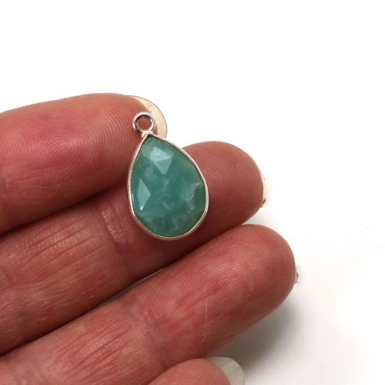 Wholesale Sterling Silver Bezel Gemstone Pendant - 10x14mm Faceted Long Teardrop Bezel - Natural Amazonite