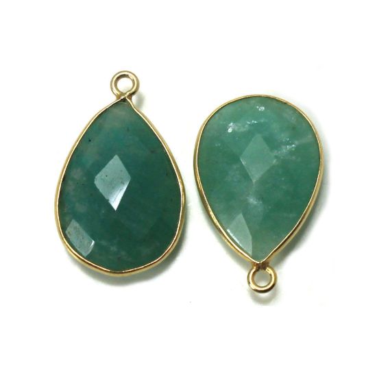 Wholesale 22K Gold Over Sterling Silver Bezel Gemstone Pendant - 13x18mm Faceted Long Teardrop Bezel - Natural Amazonite