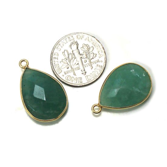 Wholesale 22K Gold Over Sterling Silver Bezel Gemstone Pendant - 13x18mm Faceted Long Teardrop Bezel - Natural Amazonite