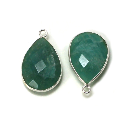 Wholesale Sterling Silver Bezel Gemstone Pendant - 13x18mm Faceted Long Teardrop Bezel - Natural Amazonite