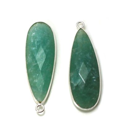Wholesale Sterling Silver Bezel Gemstone Pendant - 10x30mm Faceted Long Teardrop Bezel - Natural Amazonite