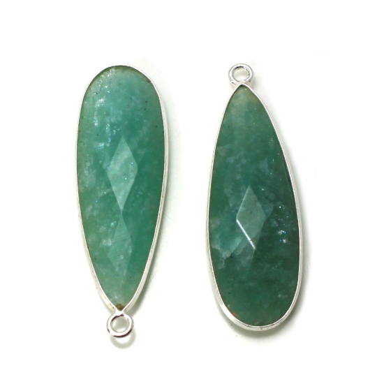 Wholesale Sterling Silver Bezel Gemstone Pendant - 10x30mm Faceted Long Teardrop Bezel - Natural Amazonite
